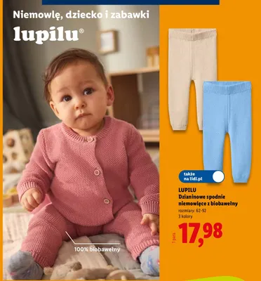 Spodnie niemowlęce dzianinowe z biobawełny Lupilu promocja w Lidl