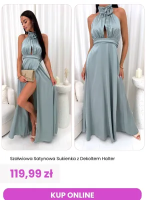 Sukienka szałwiowa satynowa z dekoltem halter ModnaKiecka.pl promocja w Modna Kiecka