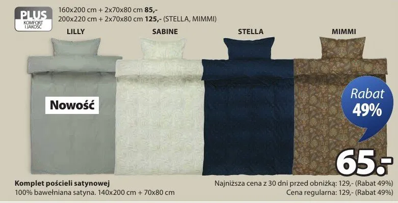 Komplet pościeli satynowej MIMMI promocja w Jysk