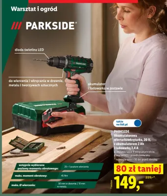 Wiertarkowkrętarka akumulatorowa Parkside 20V promocja w Lidl