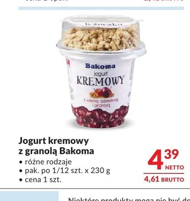 Jogurt kremowy z granolą Bakoma promocja w Makro
