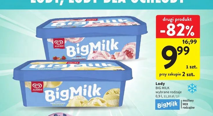 Lody śmietankowo-truskawkowe Big Milk promocja w Intermarche