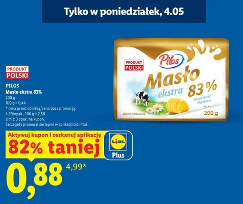 Masło ekstra 83% Pilos promocja w Lidl