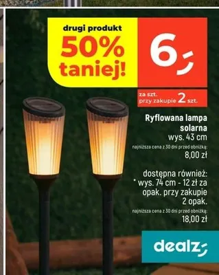 Ryflowana lampa solarna wys. 43 cm promocja w Dealz