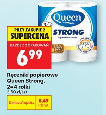 Ręczniki papierowe Queen Strong 2=4 rolki promocja w Biedronka