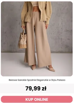 Beżowe szerokie spodnie eleganckie w stylu palazzo Renee promocja w Renee