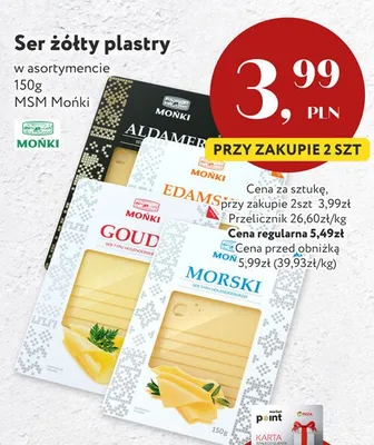 Ser żółty plastry Edamski Mońki promocja w Market Point