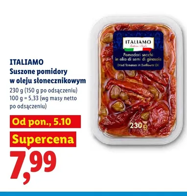Suszone pomidory w oleju słonecznikowym Italiamo promocja w Lidl