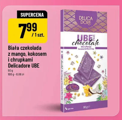 Biała czekolada z mango, kokosem i chrupkami Delicadore UBE promocja w POLOmarket