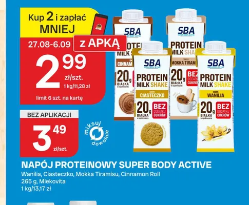 Napój proteinowy Super Body Active cinnamon roll promocja w Chorten