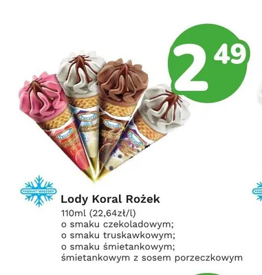 Lody rożek śmietankowe Koral promocja w Limonka