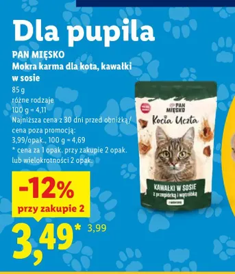 Mokra karma dla kota kawałki w sosie Pan Miśko promocja w Lidl