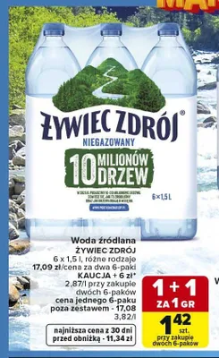 Woda źródlana ŻYWIEC ZDRÓJ 6-pak 1,5l promocja w Carrefour