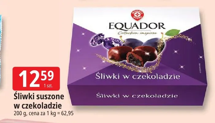 Śliwki suszone w czekoladzie Equador promocja w Leclerc