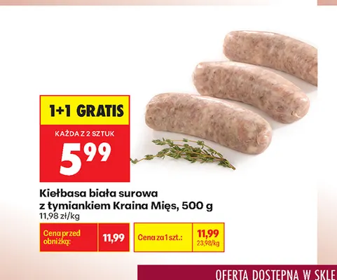 Kiełbasa biała surowa z tymiankiem Kraina Mięs promocja w Biedronka