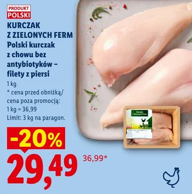 Filety z piersi kurczaka z chowu bez antybiotyków Kurczak z Zielonych Ferm promocja w Lidl