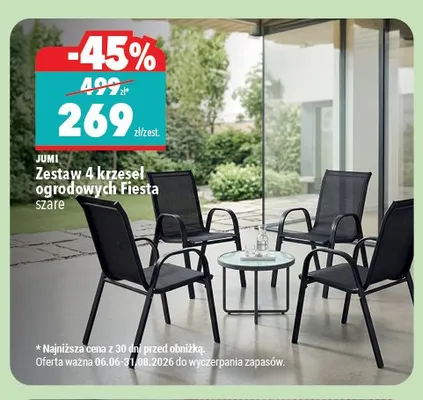 Zestaw 4 krzeseł ogrodowych Jumi Fiesta szare promocja w Biedronka Home
