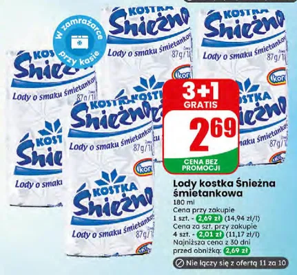Lody kostka Śnieżna śmietankowa promocja w Dino