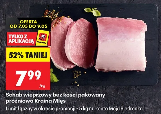 Schab wieprzowy bez kości pakowany próżniowo Kraina Mięs promocja w Biedronka