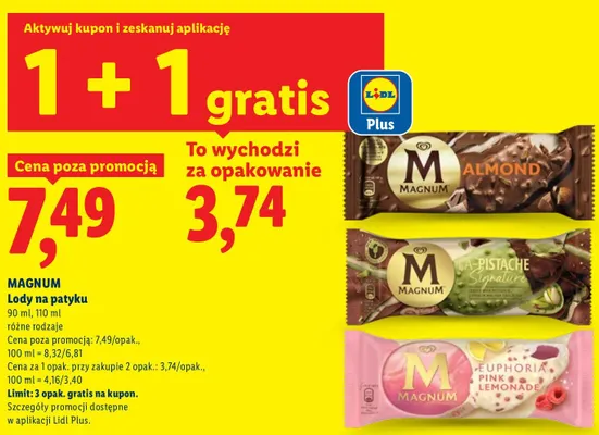 Lody na patyku Magnum Euphoria Pink Lemonade promocja w Lidl