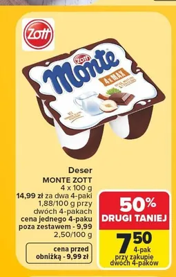 Deser Monte Zott 4-pak 100 g promocja w Carrefour