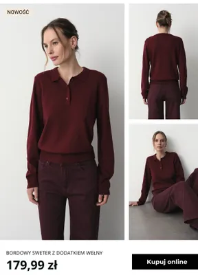Bordowy sweter z dodatkiem wełny Greenpoint promocja w Greenpoint