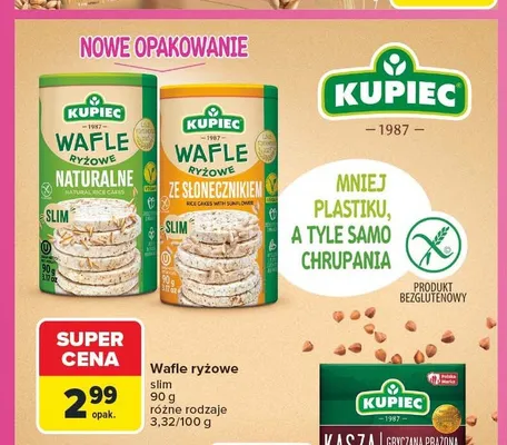 Wafle ryżowe Kupiec Slim naturalne promocja w Carrefour