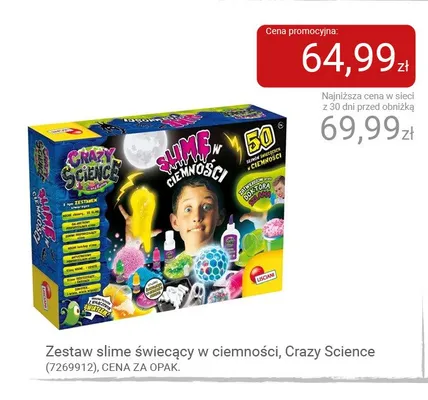 Zestaw naukowy Slime świecący w ciemności Lisciani Crazy Science promocja w Smyk
