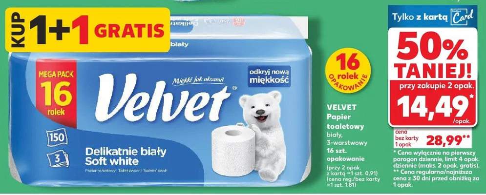 Papier toaletowy biały 3-warstwowy promocja w Kaufland