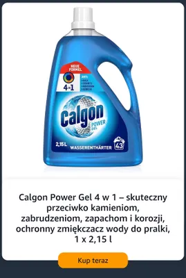 Zmiękczacz wody do pralki Calgon Power Gel 4 w 1 promocja w Amazon