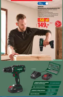 Akumulatorowa wiertarkowkrętarka Parkside 20V promocja w Lidl