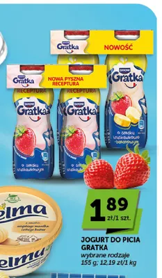 Jogurt do picia Gratka o smaku truskawkowym promocja w Groszek