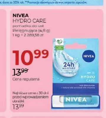 Pomadka do ust pielęgnująca Nivea Hydro Care promocja w Drogerie Jawa