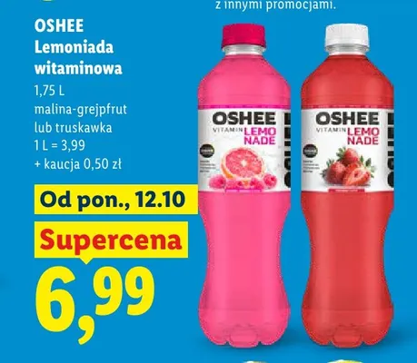 Lemoniada witaminowa malina-grejpfrut Oshee promocja w Lidl