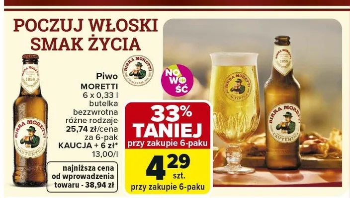 Piwo bezzwrotna różne rodzaje promocja w Carrefour