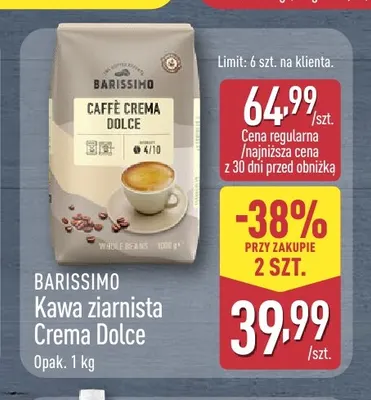 Kawa ziarnista Barissimo Crema Dolce promocja w Aldi