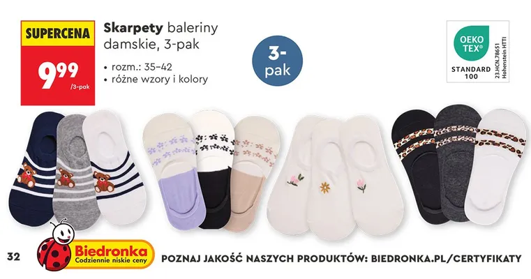 Skarpety baleriny damskie 3-pak promocja w Biedronka
