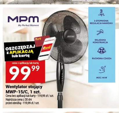 Wentylator stojący MPM MWP-15/C promocja w Twój Market
