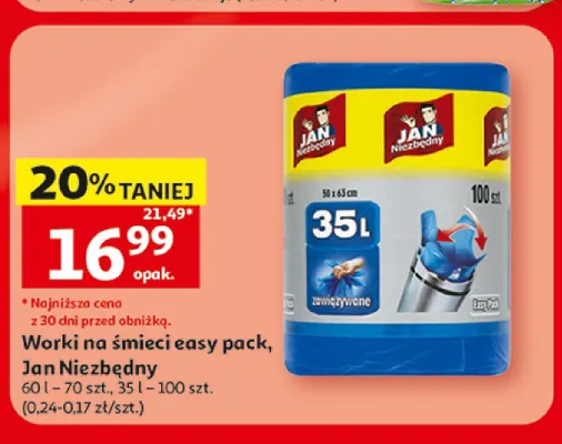 Worki na śmieci easy pack Jan Niezbędny 60 l promocja w Auchan
