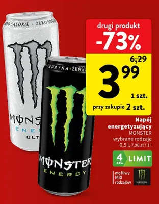 Napój energetyzujący Monster wybrane rodzaje promocja w Intermarche