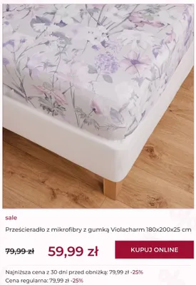 Prześcieradło z mikrofibry z gumką Violacharm 180x200x25 cm promocja w home&you