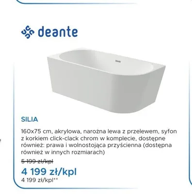 Wanna narożna Deante Silia promocja w Blu Salony Łazienek