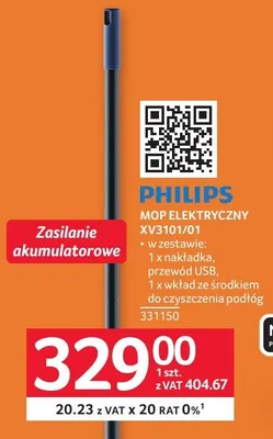 Mop elektryczny XV3101/01 w zestawie: 1 x nakładka, przewód USB, 1 x wkład ze środkiem do czyszczenia podłóg promocja w Selgros