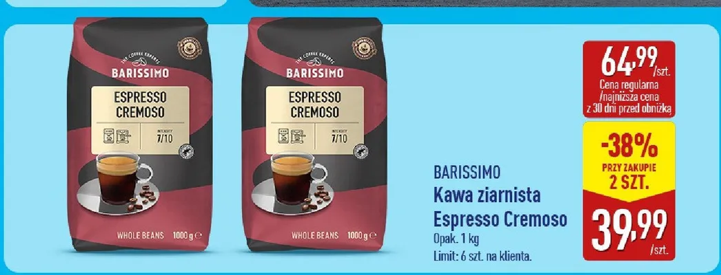 Kawa ziarnista Espresso Cremoso promocja w Aldi