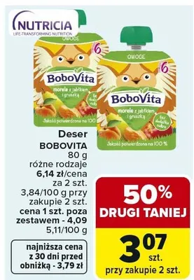 Deser BoboVita gruszka, jabłko różne rodzaje promocja w Carrefour