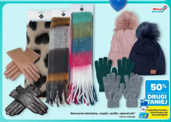Akcesoria tekstylne czapki szaliki rękawiczki Tex promocja w Carrefour Market