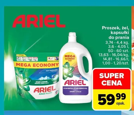 Proszek, żel, kapsułki do prania Ariel promocja w Carrefour