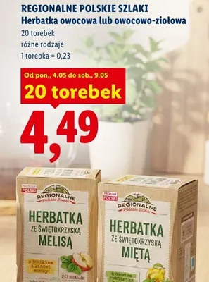 Herbatka owocowa ze świętokrzyską melisą Regionalne Polskie Szlaki promocja w Lidl
