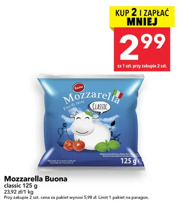 Mozzarella Buona classic 125g promocja w LEWIATAN