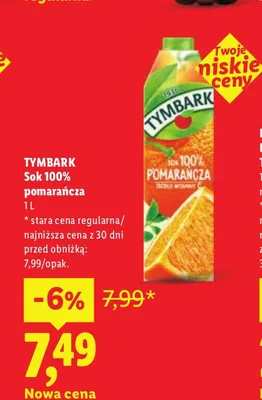 Sok pomarańcza Tymbark 100% promocja w Lidl